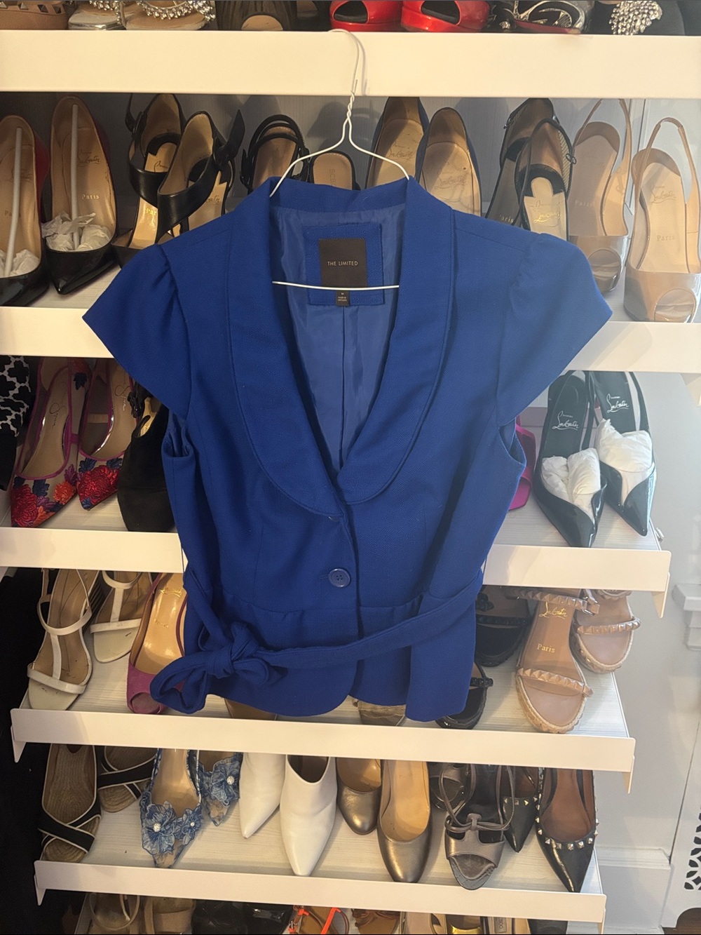 The Limited Royal Blue Cap Sleeve Shawl Collar Blazer Vest